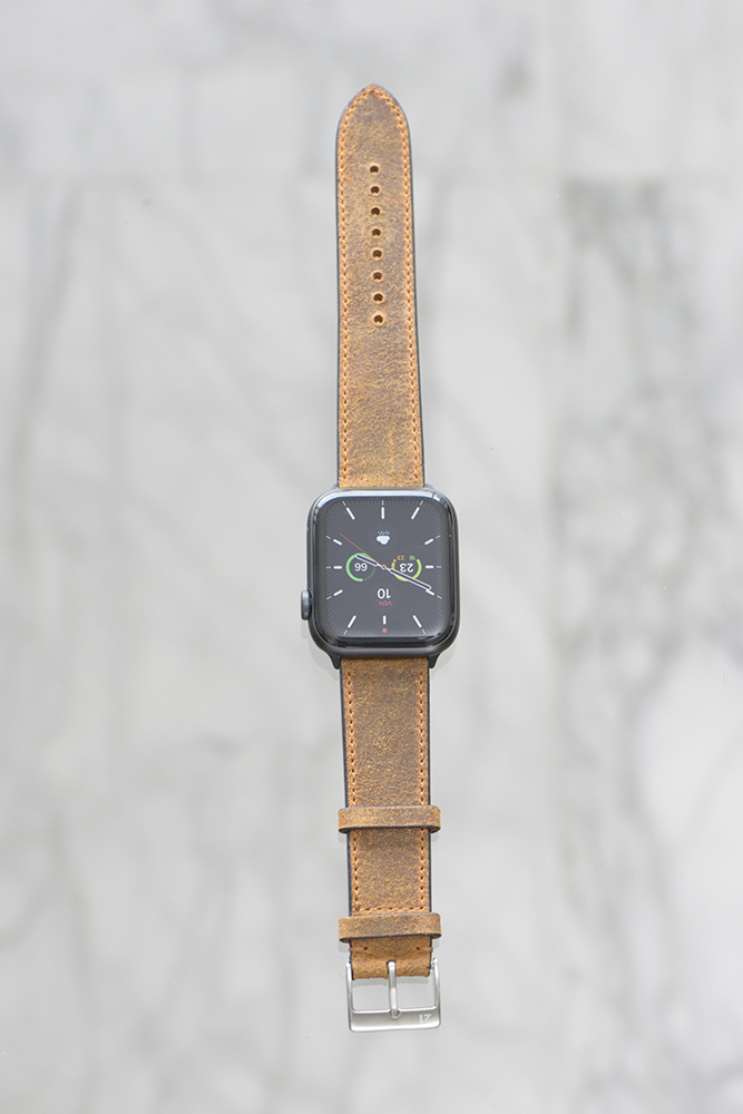 Bracelet Apple Watch en cuir camel vintage patiné
